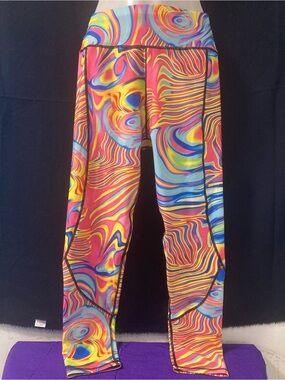 Beyond Yoga Multicolor Swirl Leggings - Pink Blue Yellow